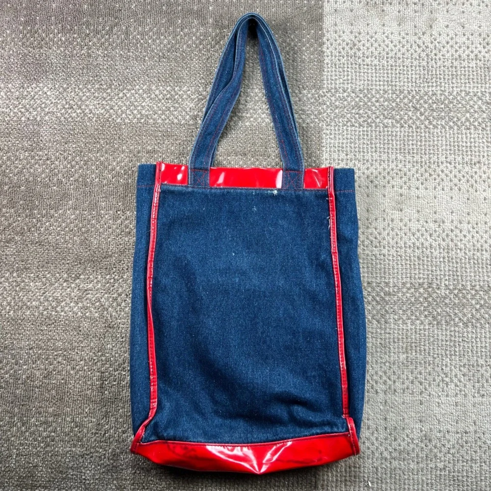 Vintage Powerpuff Girls Denim Tote Bag Red Patent‎ Trim Cartoon Network Y2K Kids